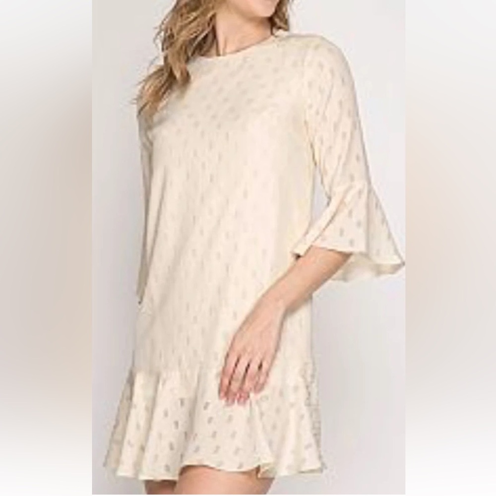 She + Sky Cream Bell Sleeve Dress- worn about 5 times